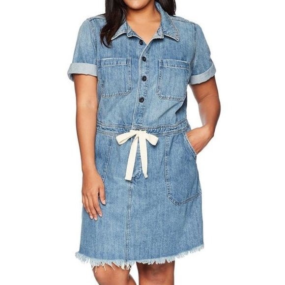 Lucky Brand Dresses & Skirts - Lucky Brand Blue Raw Hem Drawstring Denim Utility Dress Size M